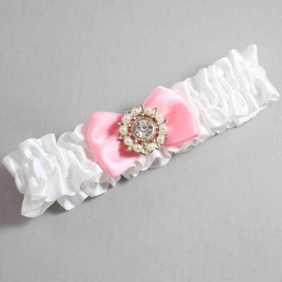 White and Pink Satin Wedding Garter / White Wedding Garters / Wedding Garter / Custom Wedding Garter / Bridal Garter / Prom Garter / Linda Joyce Couture / Personalized Garter / Personalized Wedding Garter / Personalized Prom Garter