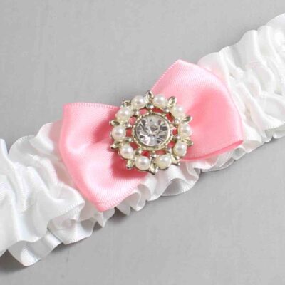 White and Pink Satin Wedding Garter / White Wedding Garters / Wedding Garter / Custom Wedding Garter / Bridal Garter / Prom Garter / Linda Joyce Couture / Personalized Garter / Personalized Wedding Garter / Personalized Prom Garter