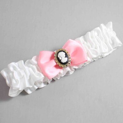White and Pink Satin Wedding Garter / White Wedding Garters / Wedding Garter / Custom Wedding Garter / Bridal Garter / Prom Garter / Linda Joyce Couture / Personalized Garter / Personalized Wedding Garter / Personalized Prom Garter
