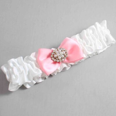 White and Pink Satin Wedding Garter / White Wedding Garters / Wedding Garter / Custom Wedding Garter / Bridal Garter / Prom Garter / Linda Joyce Couture / Personalized Garter / Personalized Wedding Garter / Personalized Prom Garter