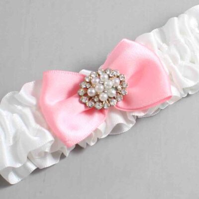 White and Pink Satin Wedding Garter / White Wedding Garters / Wedding Garter / Custom Wedding Garter / Bridal Garter / Prom Garter / Linda Joyce Couture / Personalized Garter / Personalized Wedding Garter / Personalized Prom Garter