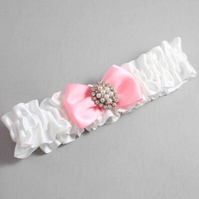 White and Pink Satin Wedding Garter / White Wedding Garters / Wedding Garter / Custom Wedding Garter / Bridal Garter / Prom Garter / Linda Joyce Couture / Personalized Garter / Personalized Wedding Garter / Personalized Prom Garter