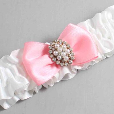 White and Pink Satin Wedding Garter / White Wedding Garters / Wedding Garter / Custom Wedding Garter / Bridal Garter / Prom Garter / Linda Joyce Couture / Personalized Garter / Personalized Wedding Garter / Personalized Prom Garter
