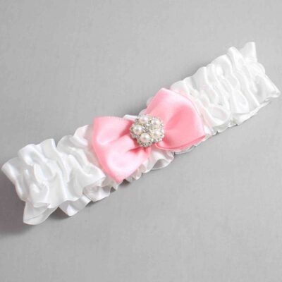 White and Pink Satin Wedding Garter / White Wedding Garters / Wedding Garter / Custom Wedding Garter / Bridal Garter / Prom Garter / Linda Joyce Couture / Personalized Garter / Personalized Wedding Garter / Personalized Prom Garter