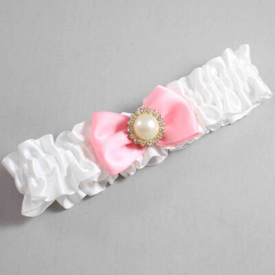 White and Pink Satin Wedding Garter / White Wedding Garters / Wedding Garter / Custom Wedding Garter / Bridal Garter / Prom Garter / Linda Joyce Couture / Personalized Garter / Personalized Wedding Garter / Personalized Prom Garter