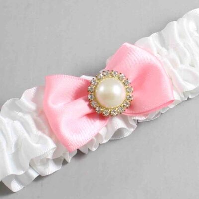 White and Pink Satin Wedding Garter / White Wedding Garters / Wedding Garter / Custom Wedding Garter / Bridal Garter / Prom Garter / Linda Joyce Couture / Personalized Garter / Personalized Wedding Garter / Personalized Prom Garter
