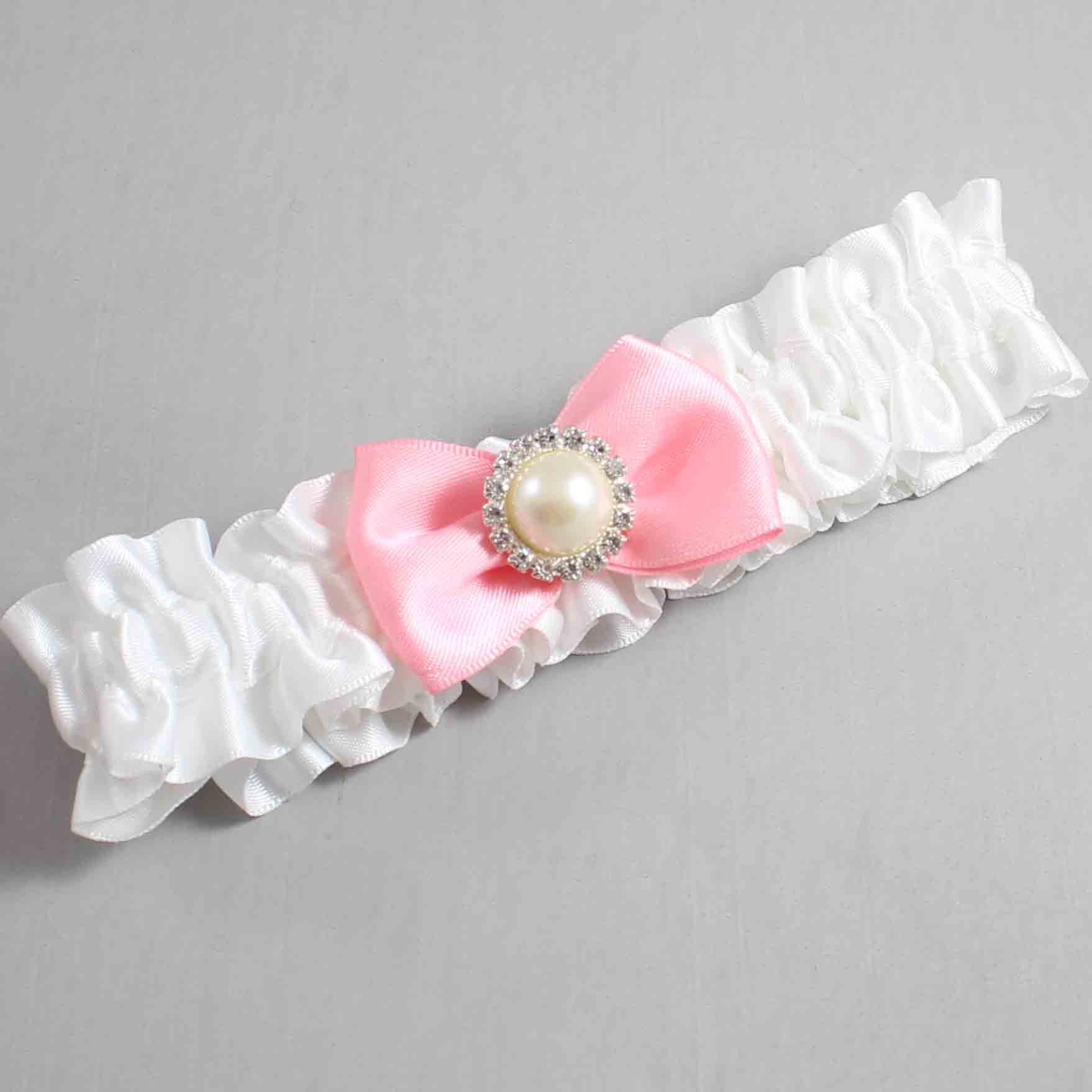 White and Pink Satin Wedding Garter / White Wedding Garters / Wedding Garter / Custom Wedding Garter / Bridal Garter / Prom Garter / Linda Joyce Couture / Personalized Garter / Personalized Wedding Garter / Personalized Prom Garter