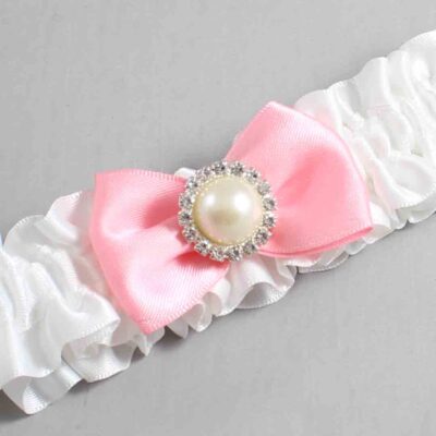 White and Pink Satin Wedding Garter / White Wedding Garters / Wedding Garter / Custom Wedding Garter / Bridal Garter / Prom Garter / Linda Joyce Couture / Personalized Garter / Personalized Wedding Garter / Personalized Prom Garter