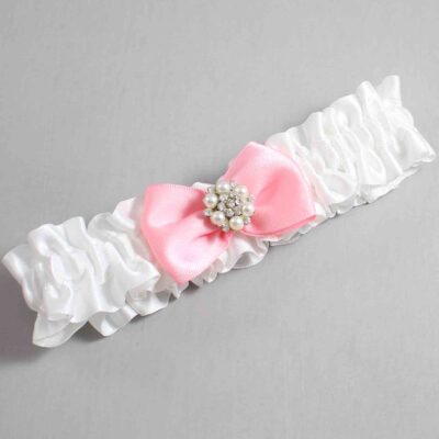 White and Pink Satin Wedding Garter / White Wedding Garters / Wedding Garter / Custom Wedding Garter / Bridal Garter / Prom Garter / Linda Joyce Couture / Personalized Garter / Personalized Wedding Garter / Personalized Prom Garter
