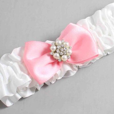 White and Pink Satin Wedding Garter / White Wedding Garters / Wedding Garter / Custom Wedding Garter / Bridal Garter / Prom Garter / Linda Joyce Couture / Personalized Garter / Personalized Wedding Garter / Personalized Prom Garter