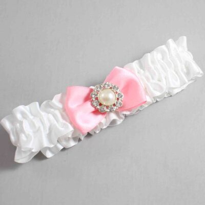 White and Pink Satin Wedding Garter / White Wedding Garters / Wedding Garter / Custom Wedding Garter / Bridal Garter / Prom Garter / Linda Joyce Couture / Personalized Garter / Personalized Wedding Garter / Personalized Prom Garter