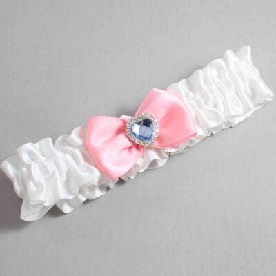 White and Pink Satin Wedding Garter / White Wedding Garters / Wedding Garter / Custom Wedding Garter / Bridal Garter / Prom Garter / Linda Joyce Couture / Personalized Garter / Personalized Wedding Garter / Personalized Prom Garter