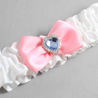 White and Pink Satin Wedding Garter / White Wedding Garters / Wedding Garter / Custom Wedding Garter / Bridal Garter / Prom Garter / Linda Joyce Couture / Personalized Garter / Personalized Wedding Garter / Personalized Prom Garter