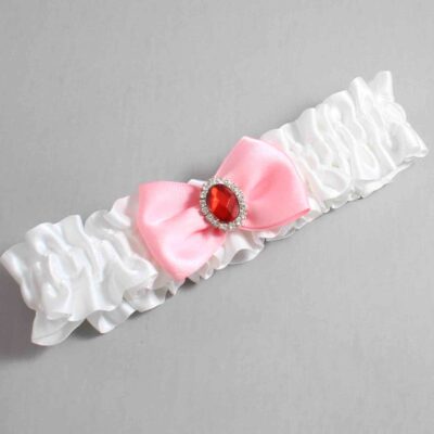 White and Pink Satin Wedding Garter / White Wedding Garters / Wedding Garter / Custom Wedding Garter / Bridal Garter / Prom Garter / Linda Joyce Couture / Personalized Garter / Personalized Wedding Garter / Personalized Prom Garter