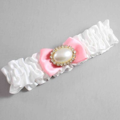 White and Pink Satin Wedding Garter / White Wedding Garters / Wedding Garter / Custom Wedding Garter / Bridal Garter / Prom Garter / Linda Joyce Couture / Personalized Garter / Personalized Wedding Garter / Personalized Prom Garter