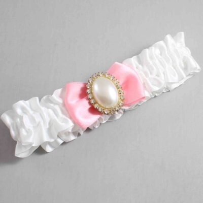 White and Pink Satin Wedding Garter / White Wedding Garters / Wedding Garter / Custom Wedding Garter / Bridal Garter / Prom Garter / Linda Joyce Couture / Personalized Garter / Personalized Wedding Garter / Personalized Prom Garter