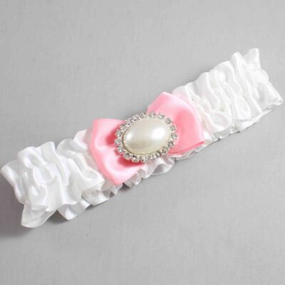 White and Pink Satin Wedding Garter / White Wedding Garters / Wedding Garter / Custom Wedding Garter / Bridal Garter / Prom Garter / Linda Joyce Couture / Personalized Garter / Personalized Wedding Garter / Personalized Prom Garter