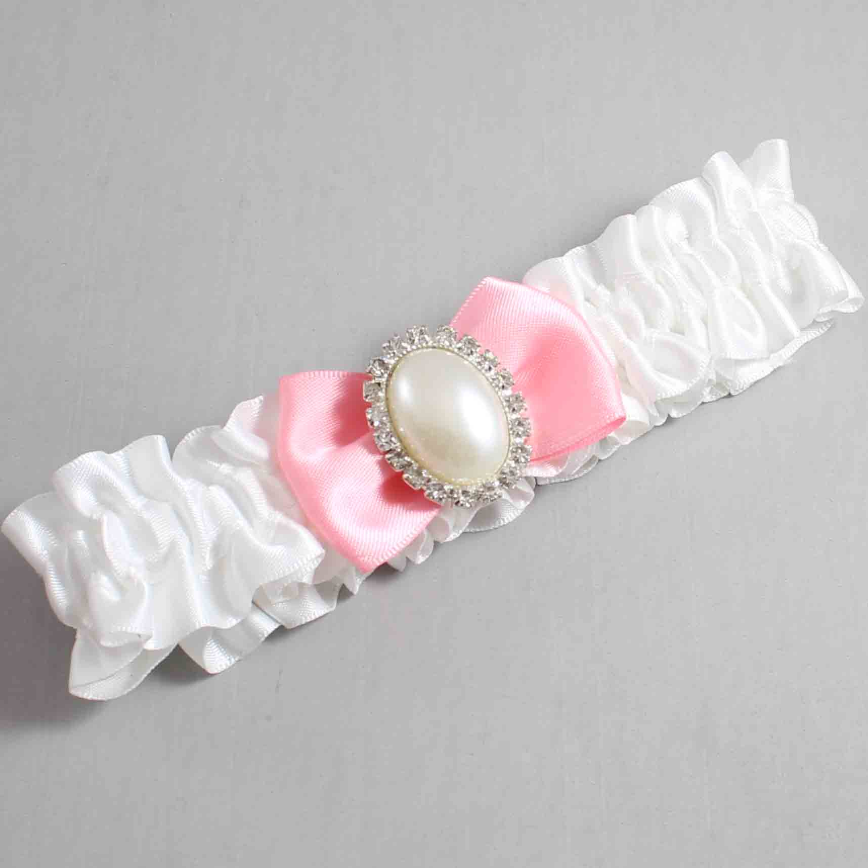 White and Pink Satin Wedding Garter / White Wedding Garters / Wedding Garter / Custom Wedding Garter / Bridal Garter / Prom Garter / Linda Joyce Couture / Personalized Garter / Personalized Wedding Garter / Personalized Prom Garter
