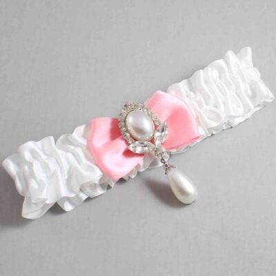 White and Pink Satin Wedding Garter / White Wedding Garters / Wedding Garter / Custom Wedding Garter / Bridal Garter / Prom Garter / Linda Joyce Couture / Personalized Garter / Personalized Wedding Garter / Personalized Prom Garter