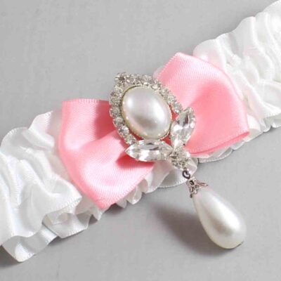 White and Pink Satin Wedding Garter / White Wedding Garters / Wedding Garter / Custom Wedding Garter / Bridal Garter / Prom Garter / Linda Joyce Couture / Personalized Garter / Personalized Wedding Garter / Personalized Prom Garter