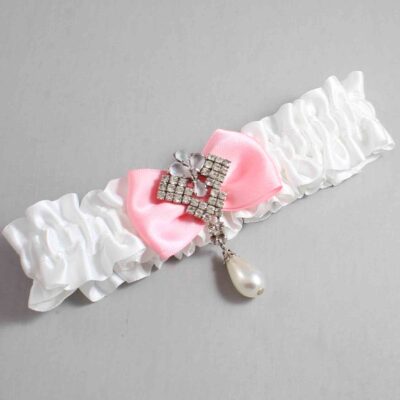 White and Pink Satin Wedding Garter / White Wedding Garters / Wedding Garter / Custom Wedding Garter / Bridal Garter / Prom Garter / Linda Joyce Couture / Personalized Garter / Personalized Wedding Garter / Personalized Prom Garter