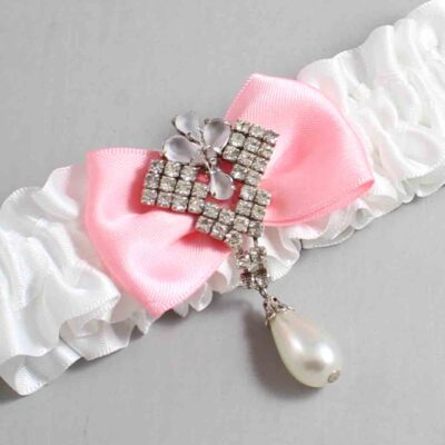 White and Pink Satin Wedding Garter / White Wedding Garters / Wedding Garter / Custom Wedding Garter / Bridal Garter / Prom Garter / Linda Joyce Couture / Personalized Garter / Personalized Wedding Garter / Personalized Prom Garter