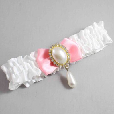 White and Pink Satin Wedding Garter / White Wedding Garters / Wedding Garter / Custom Wedding Garter / Bridal Garter / Prom Garter / Linda Joyce Couture / Personalized Garter / Personalized Wedding Garter / Personalized Prom Garter