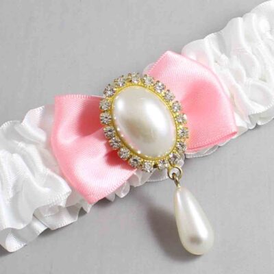 White and Pink Satin Wedding Garter / White Wedding Garters / Wedding Garter / Custom Wedding Garter / Bridal Garter / Prom Garter / Linda Joyce Couture / Personalized Garter / Personalized Wedding Garter / Personalized Prom Garter