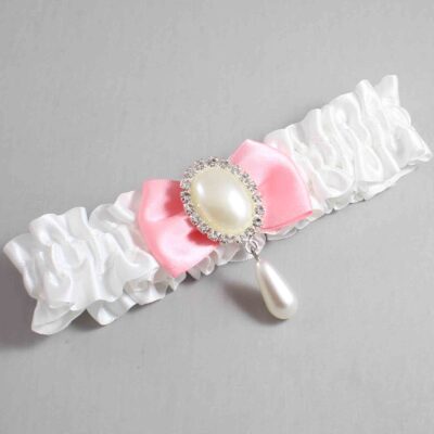 White and Pink Satin Wedding Garter / White Wedding Garters / Wedding Garter / Custom Wedding Garter / Bridal Garter / Prom Garter / Linda Joyce Couture / Personalized Garter / Personalized Wedding Garter / Personalized Prom Garter