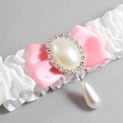 White and Pink Satin Wedding Garter / White Wedding Garters / Wedding Garter / Custom Wedding Garter / Bridal Garter / Prom Garter / Linda Joyce Couture / Personalized Garter / Personalized Wedding Garter / Personalized Prom Garter