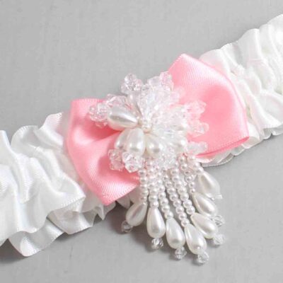 White and Pink Satin Wedding Garter / White Wedding Garters / Wedding Garter / Custom Wedding Garter / Bridal Garter / Prom Garter / Linda Joyce Couture / Personalized Garter / Personalized Wedding Garter / Personalized Prom Garter