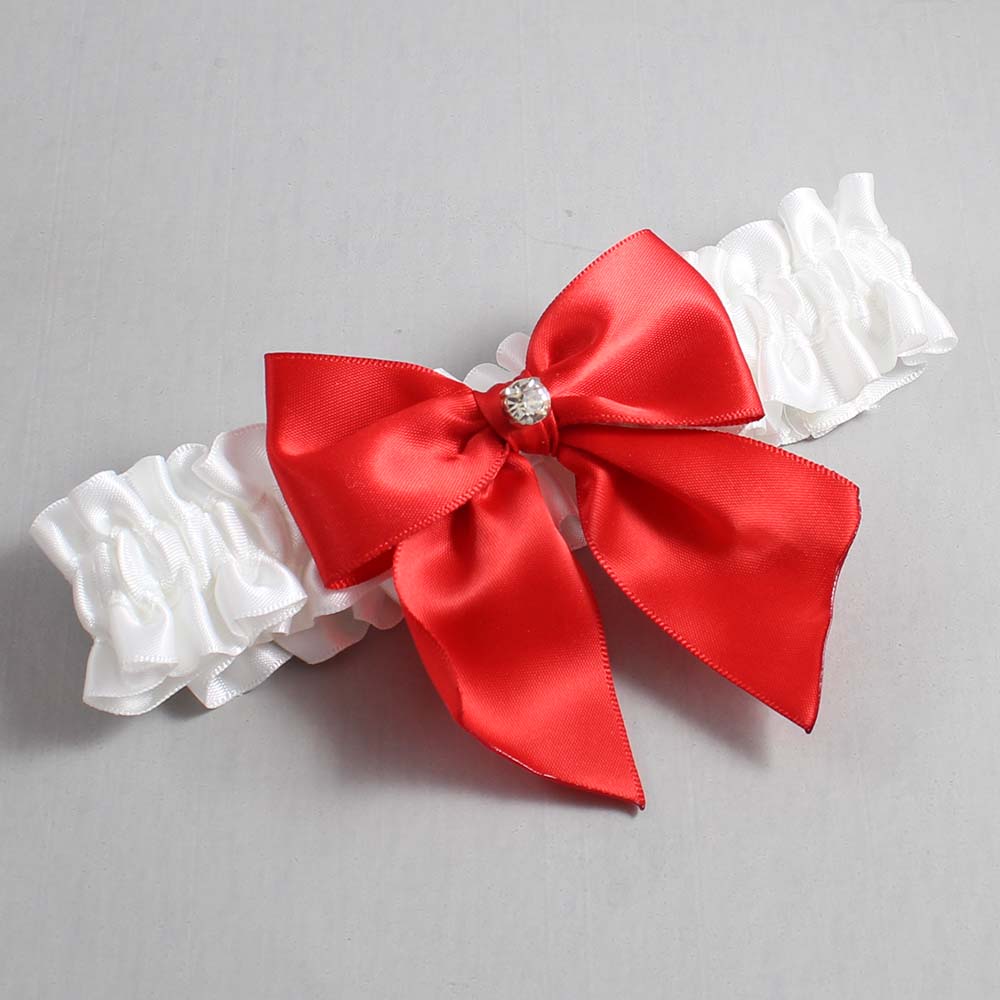 White and Red Satin Wedding Garter / White and Red Wedding Garters / Wedding Garter / Custom Wedding Garter / Bridal Garter / Prom Garter / Linda Joyce Couture / Personalized Garter / Personalized Wedding Garter / Personalized Prom Garter