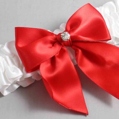 White and Red Satin Wedding Garter / White and Red Wedding Garters / Wedding Garter / Custom Wedding Garter / Bridal Garter / Prom Garter / Linda Joyce Couture / Personalized Garter / Personalized Wedding Garter / Personalized Prom Garter