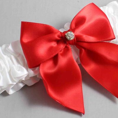 White and Red Satin Wedding Garter / White and Red Wedding Garters / Wedding Garter / Custom Wedding Garter / Bridal Garter / Prom Garter / Linda Joyce Couture / Personalized Garter / Personalized Wedding Garter / Personalized Prom Garter