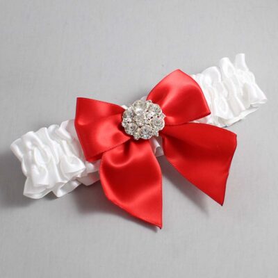 White and Red Satin Wedding Garter / White and Red Wedding Garters / Wedding Garter / Custom Wedding Garter / Bridal Garter / Prom Garter / Linda Joyce Couture / Personalized Garter / Personalized Wedding Garter / Personalized Prom Garter
