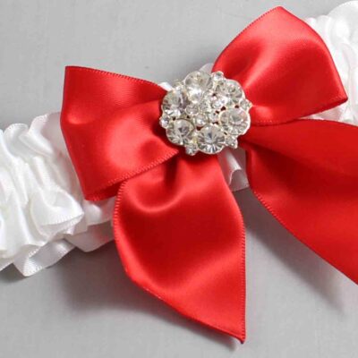 White and Red Satin Wedding Garter / White and Red Wedding Garters / Wedding Garter / Custom Wedding Garter / Bridal Garter / Prom Garter / Linda Joyce Couture / Personalized Garter / Personalized Wedding Garter / Personalized Prom Garter
