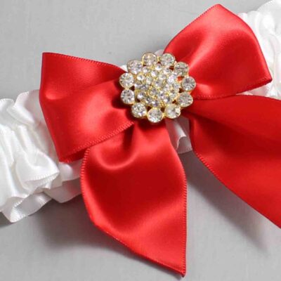White and Red Satin Wedding Garter / White and Red Wedding Garters / Wedding Garter / Custom Wedding Garter / Bridal Garter / Prom Garter / Linda Joyce Couture / Personalized Garter / Personalized Wedding Garter / Personalized Prom Garter