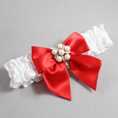 White and Red Satin Wedding Garter / White and Red Wedding Garters / Wedding Garter / Custom Wedding Garter / Bridal Garter / Prom Garter / Linda Joyce Couture / Personalized Garter / Personalized Wedding Garter / Personalized Prom Garter