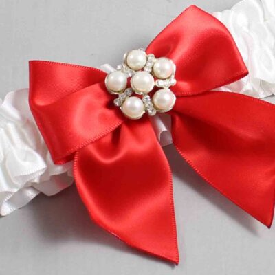 White and Red Satin Wedding Garter / White and Red Wedding Garters / Wedding Garter / Custom Wedding Garter / Bridal Garter / Prom Garter / Linda Joyce Couture / Personalized Garter / Personalized Wedding Garter / Personalized Prom Garter