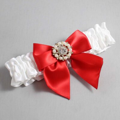 White and Red Satin Wedding Garter / White and Red Wedding Garters / Wedding Garter / Custom Wedding Garter / Bridal Garter / Prom Garter / Linda Joyce Couture / Personalized Garter / Personalized Wedding Garter / Personalized Prom Garter