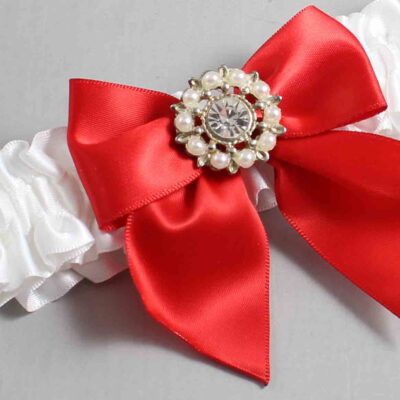 White and Red Satin Wedding Garter / White and Red Wedding Garters / Wedding Garter / Custom Wedding Garter / Bridal Garter / Prom Garter / Linda Joyce Couture / Personalized Garter / Personalized Wedding Garter / Personalized Prom Garter