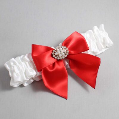 White and Red Satin Wedding Garter / White and Red Wedding Garters / Wedding Garter / Custom Wedding Garter / Bridal Garter / Prom Garter / Linda Joyce Couture / Personalized Garter / Personalized Wedding Garter / Personalized Prom Garter