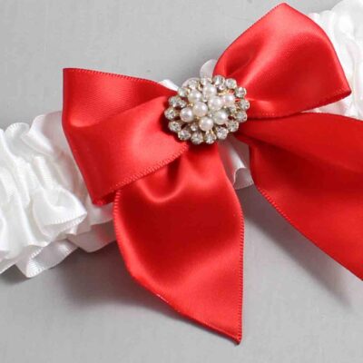 White and Red Satin Wedding Garter / White and Red Wedding Garters / Wedding Garter / Custom Wedding Garter / Bridal Garter / Prom Garter / Linda Joyce Couture / Personalized Garter / Personalized Wedding Garter / Personalized Prom Garter