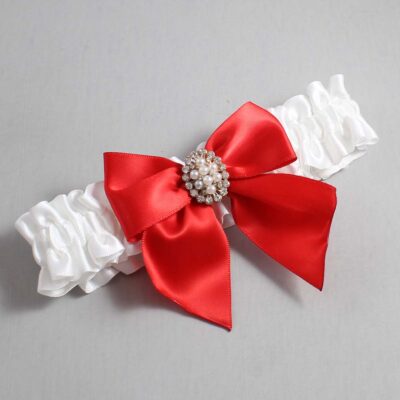 White and Red Satin Wedding Garter / White and Red Wedding Garters / Wedding Garter / Custom Wedding Garter / Bridal Garter / Prom Garter / Linda Joyce Couture / Personalized Garter / Personalized Wedding Garter / Personalized Prom Garter