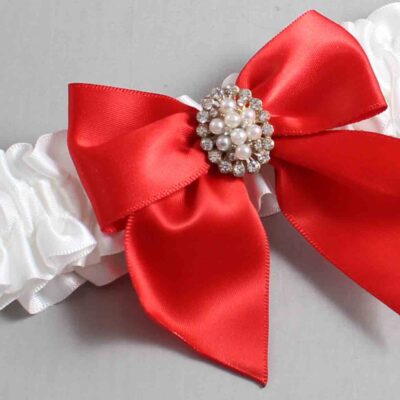 White and Red Satin Wedding Garter / White and Red Wedding Garters / Wedding Garter / Custom Wedding Garter / Bridal Garter / Prom Garter / Linda Joyce Couture / Personalized Garter / Personalized Wedding Garter / Personalized Prom Garter
