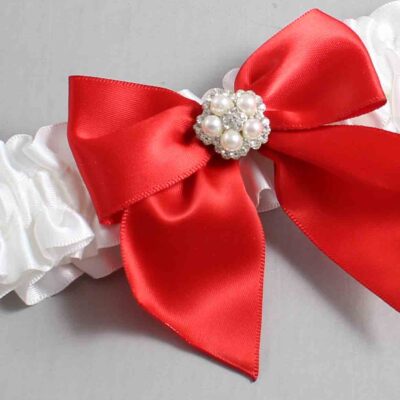 White and Red Satin Wedding Garter / White and Red Wedding Garters / Wedding Garter / Custom Wedding Garter / Bridal Garter / Prom Garter / Linda Joyce Couture / Personalized Garter / Personalized Wedding Garter / Personalized Prom Garter