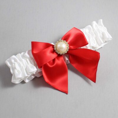 White and Red Satin Wedding Garter / White and Red Wedding Garters / Wedding Garter / Custom Wedding Garter / Bridal Garter / Prom Garter / Linda Joyce Couture / Personalized Garter / Personalized Wedding Garter / Personalized Prom Garter
