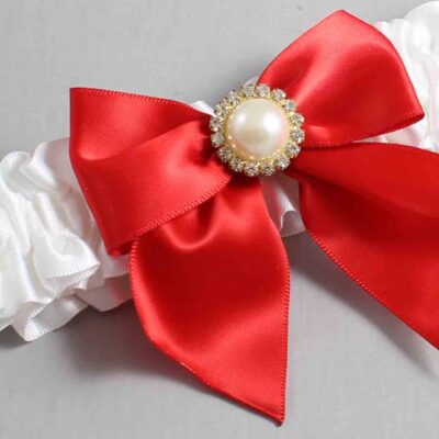 White and Red Satin Wedding Garter / White and Red Wedding Garters / Wedding Garter / Custom Wedding Garter / Bridal Garter / Prom Garter / Linda Joyce Couture / Personalized Garter / Personalized Wedding Garter / Personalized Prom Garter