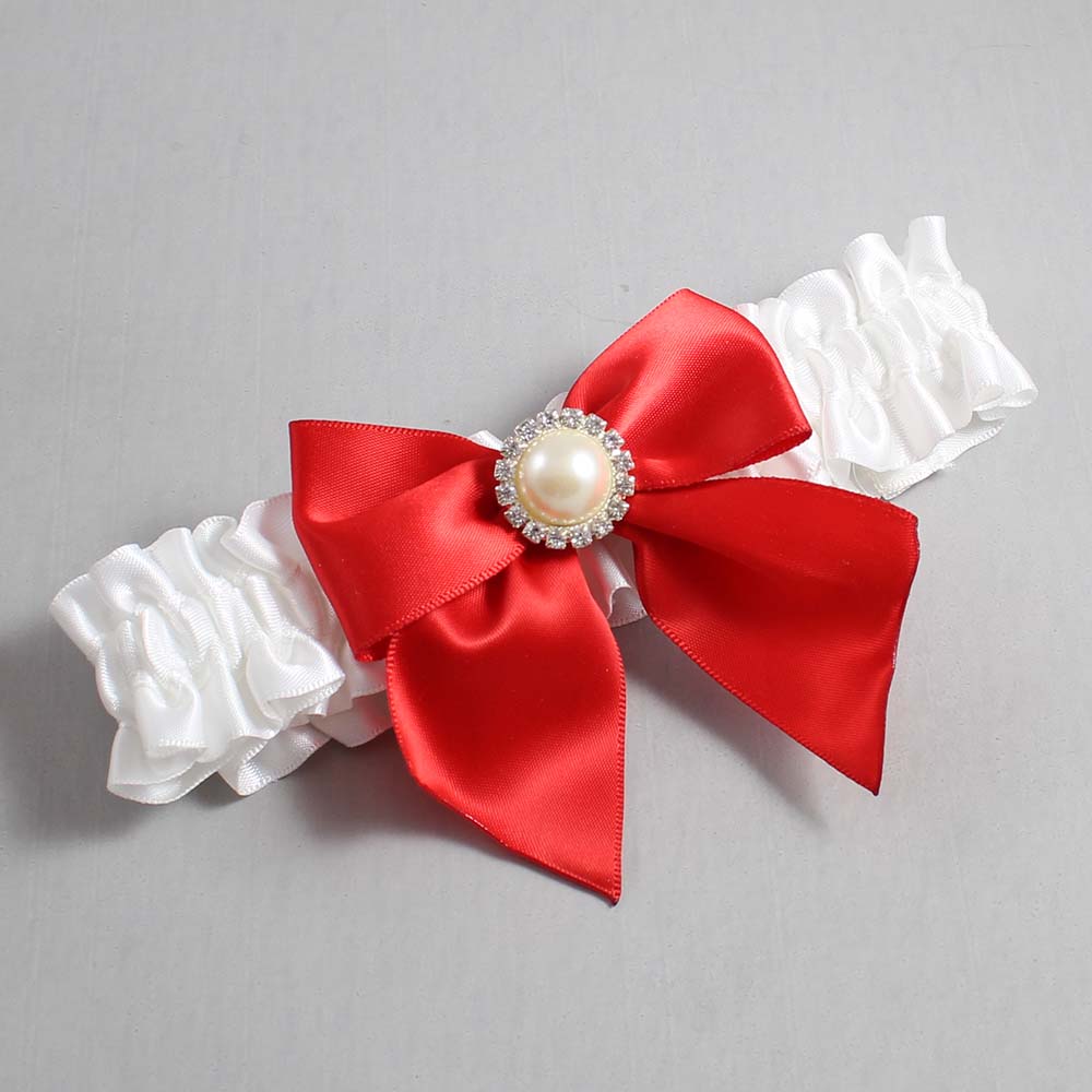 White and Red Satin Wedding Garter / White and Red Wedding Garters / Wedding Garter / Custom Wedding Garter / Bridal Garter / Prom Garter / Linda Joyce Couture / Personalized Garter / Personalized Wedding Garter / Personalized Prom Garter