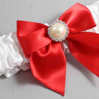 White and Red Satin Wedding Garter / White and Red Wedding Garters / Wedding Garter / Custom Wedding Garter / Bridal Garter / Prom Garter / Linda Joyce Couture / Personalized Garter / Personalized Wedding Garter / Personalized Prom Garter